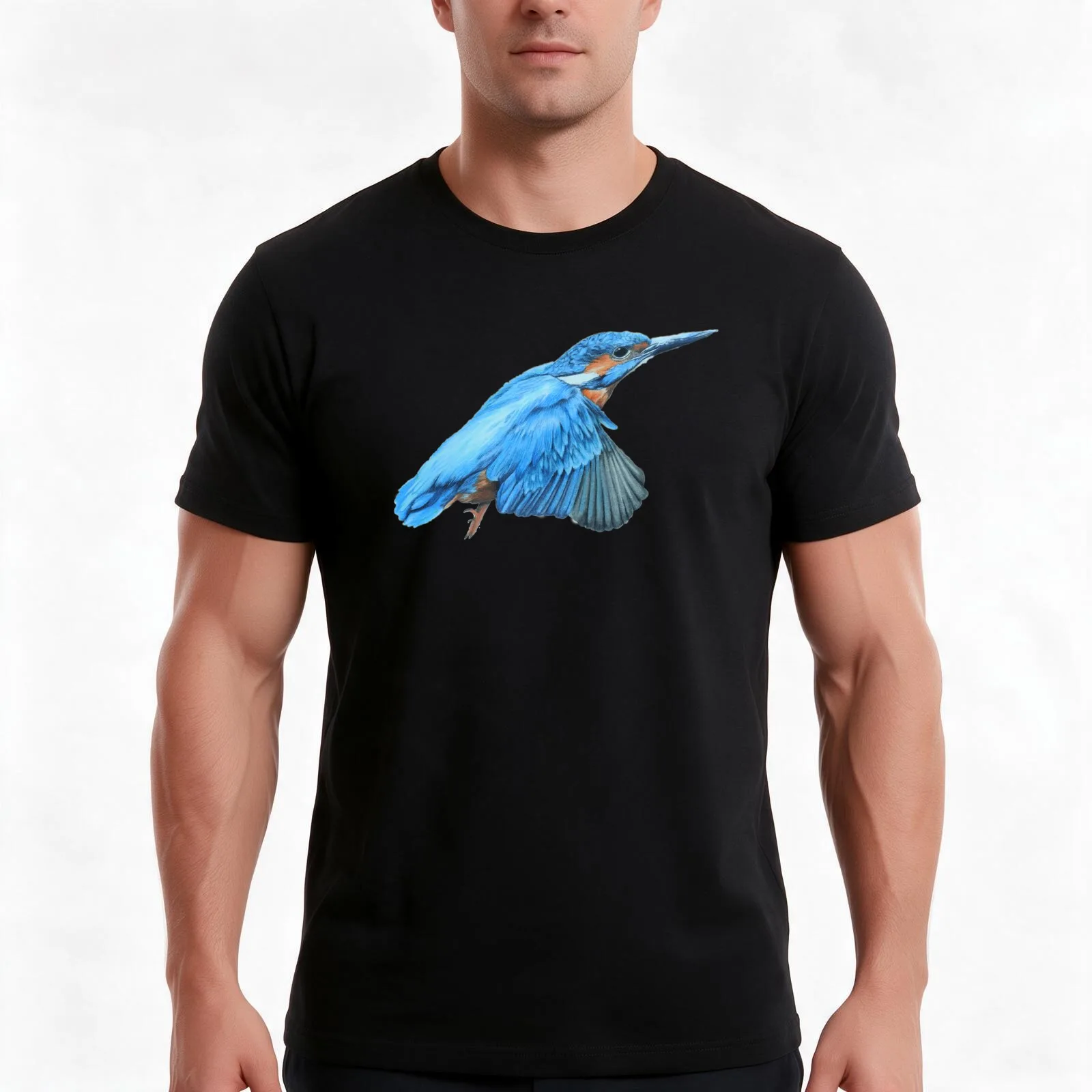 A Flying Kingfisher T-Shirt, Summer Casual Cotton Tee, Oversized Streetwear Tops, Vintage Graphic Print, Loose Fit Short Sleeve
