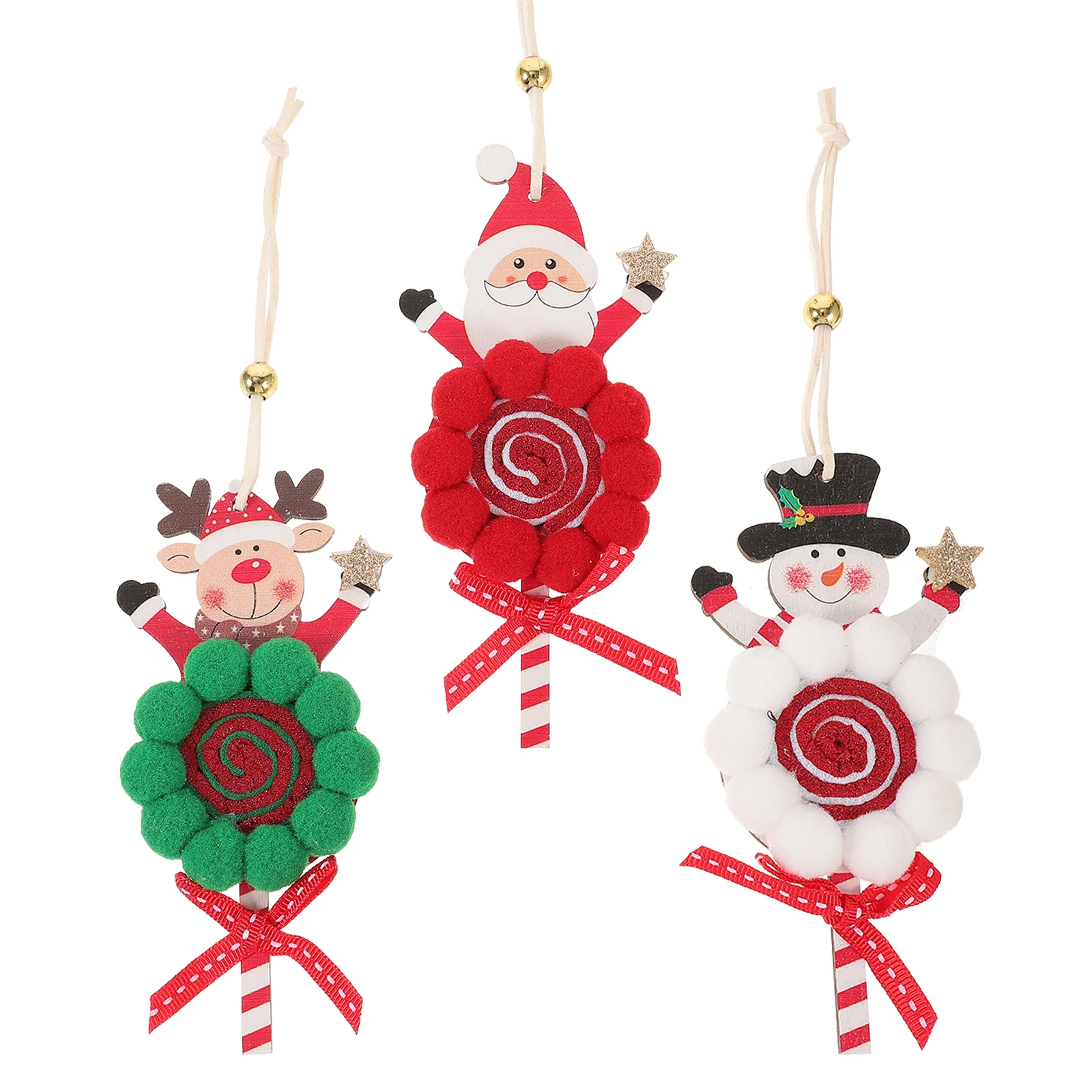 

3Pcs Candy Christmas Ornaments Unique Xmas Tree Pendant Non-Woven Fabric Wood Hanging Decor for Window Fireplace Display