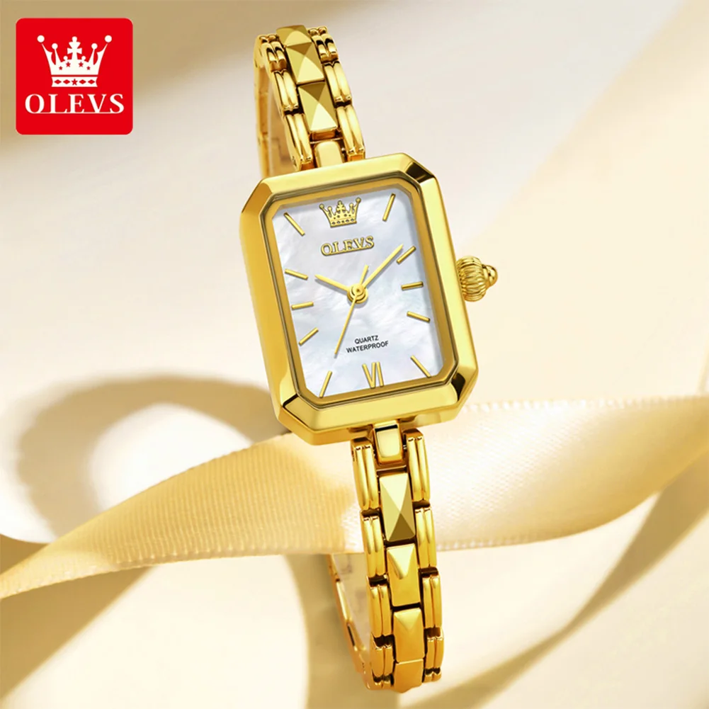 

OLEVS 3691, брендовые женские часы, модные квадратные кварцевые часы с золотым стальным ремешком для женщин, роскошные водонепроницаемые женские наручные часы, новинка
