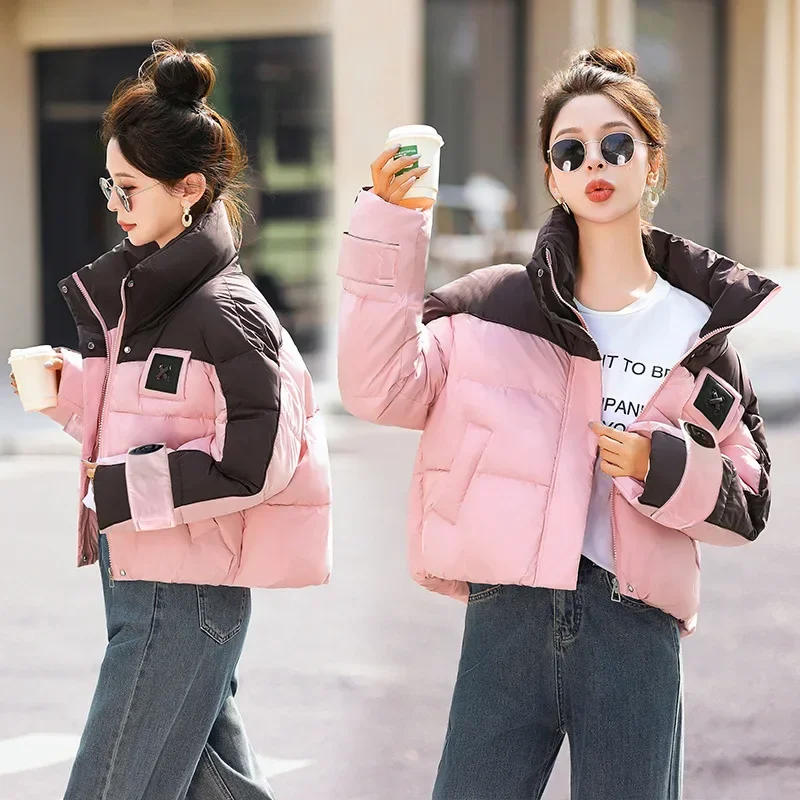 Short Cotton-padded Coat with Color Matching Bread Coat 2024 Winter New Style Thickened Female Personalized Cotton-padded Jacket