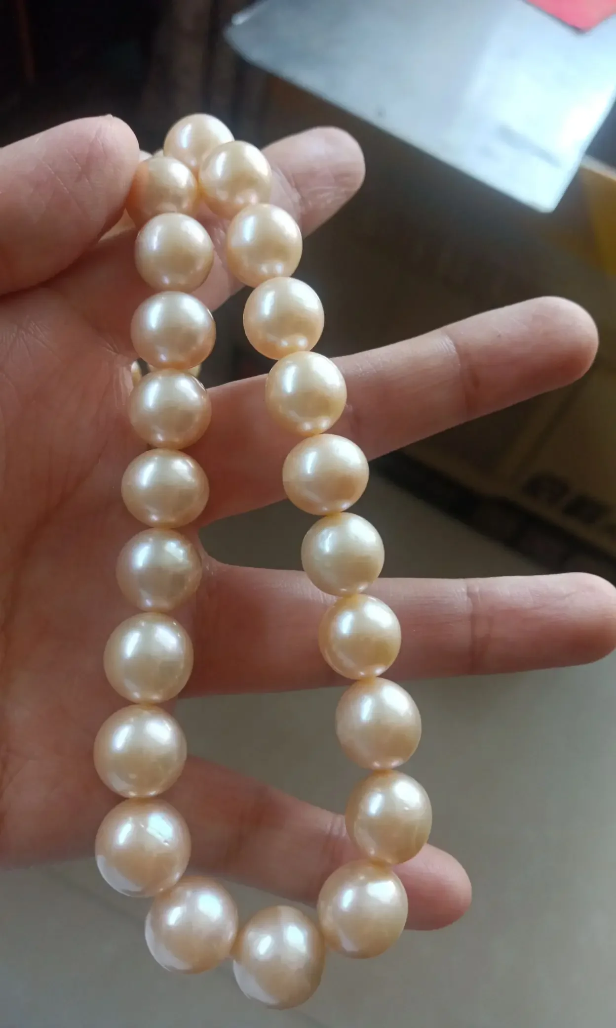 

Amazing Natura AAA Japan Akoya 11-12mm pink Pearl Necklace 925s clasp 18inch