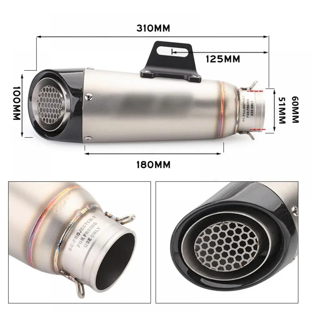 Motorcycle 51MM/60MM Project Three Layer Exhaust Muffler Tube With DB Killer For VSTROM650 800NK R3 FZ07 DUKE250 450SR