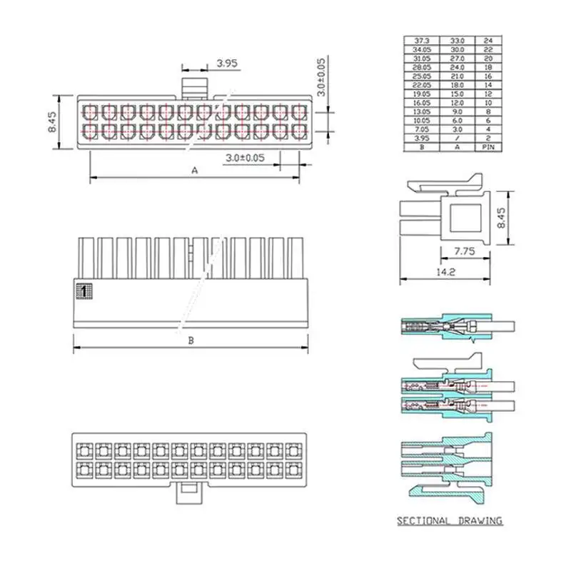 20 Stück 43025 Männlicher MX3.0MM Luftstecker-Anschluss, Leeres Federstück 2-24P – Detail 1