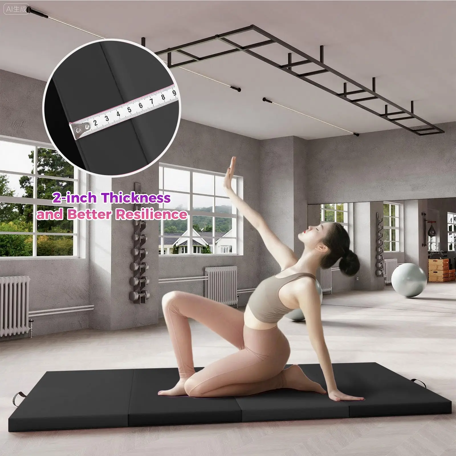 Image of Faltbare Gymnastikmatte, 6 x 3 Fuß, Übungsmatten und Gymnastik-Tumbling-Matten, dicke, tragbare Bodenmatte für das Heimtraining, geeignet für Yoga, Pilates, Aerobic und Kampfsporttraining, vier