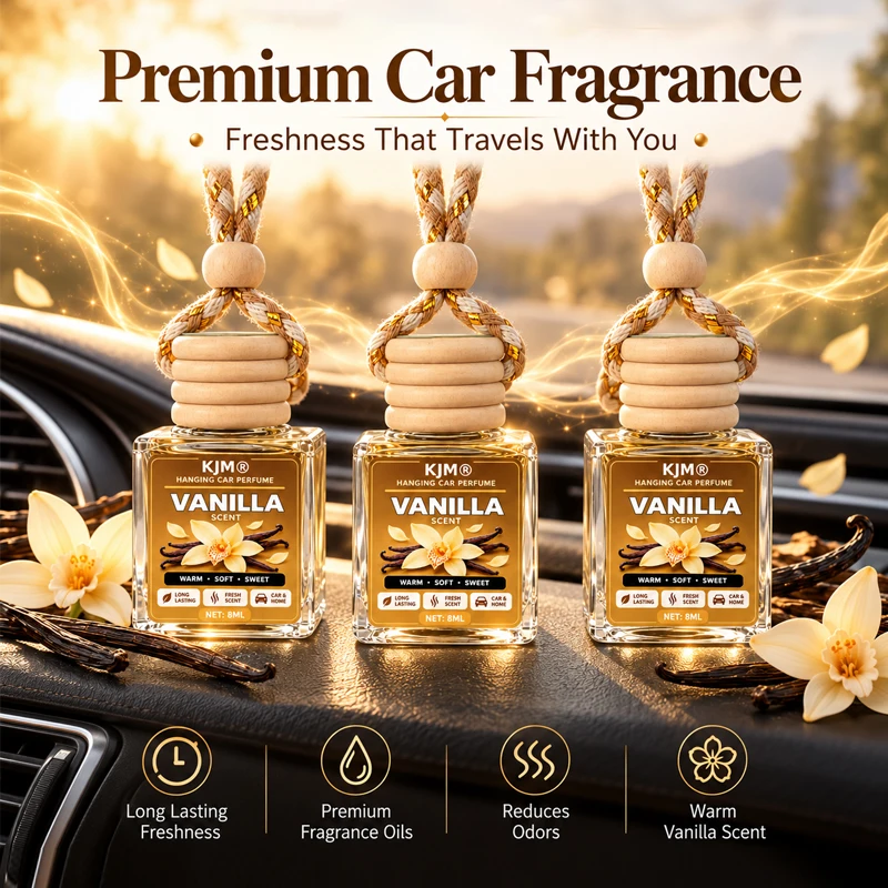 Walleaf Car Perfume Vanilla Wood Hanging Air Freshener Rearview Mirror Fragrance Bottle For Car SUV Truck Office Decor
