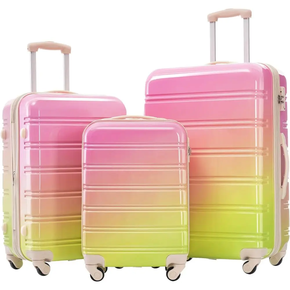 

3-Piece Luggage Set with Wheels, 20/24/28, Lightweight PC Hardshell Suitcases with TSA Lock, Multicolor Pink