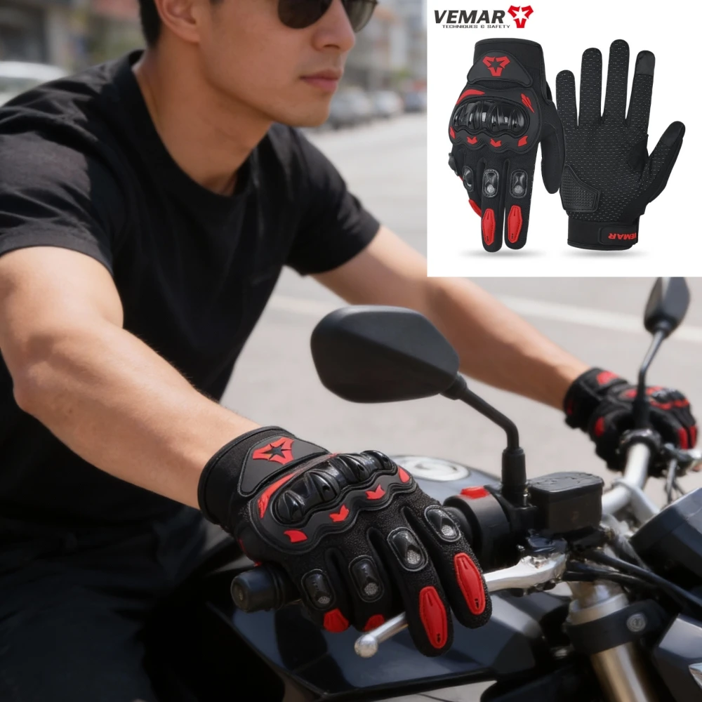

Men's Summer Touchscreen Motorcycle Gloves - Black Full Finger Protective Gear for ATV, MTB & Cycling (Riding, M-XXL)