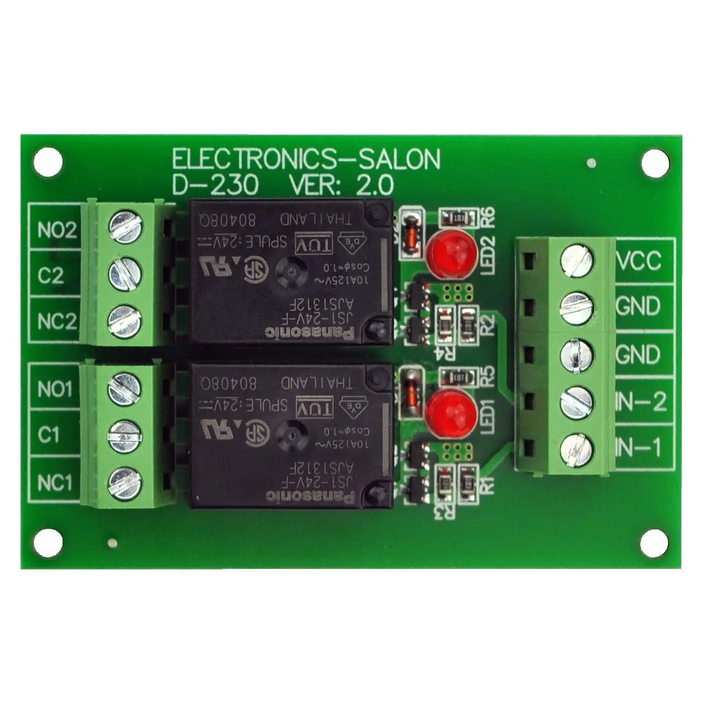 ELECTRONICS-SALON 2 SPDT 10Amp Power Relay Module, DC 24V Version.