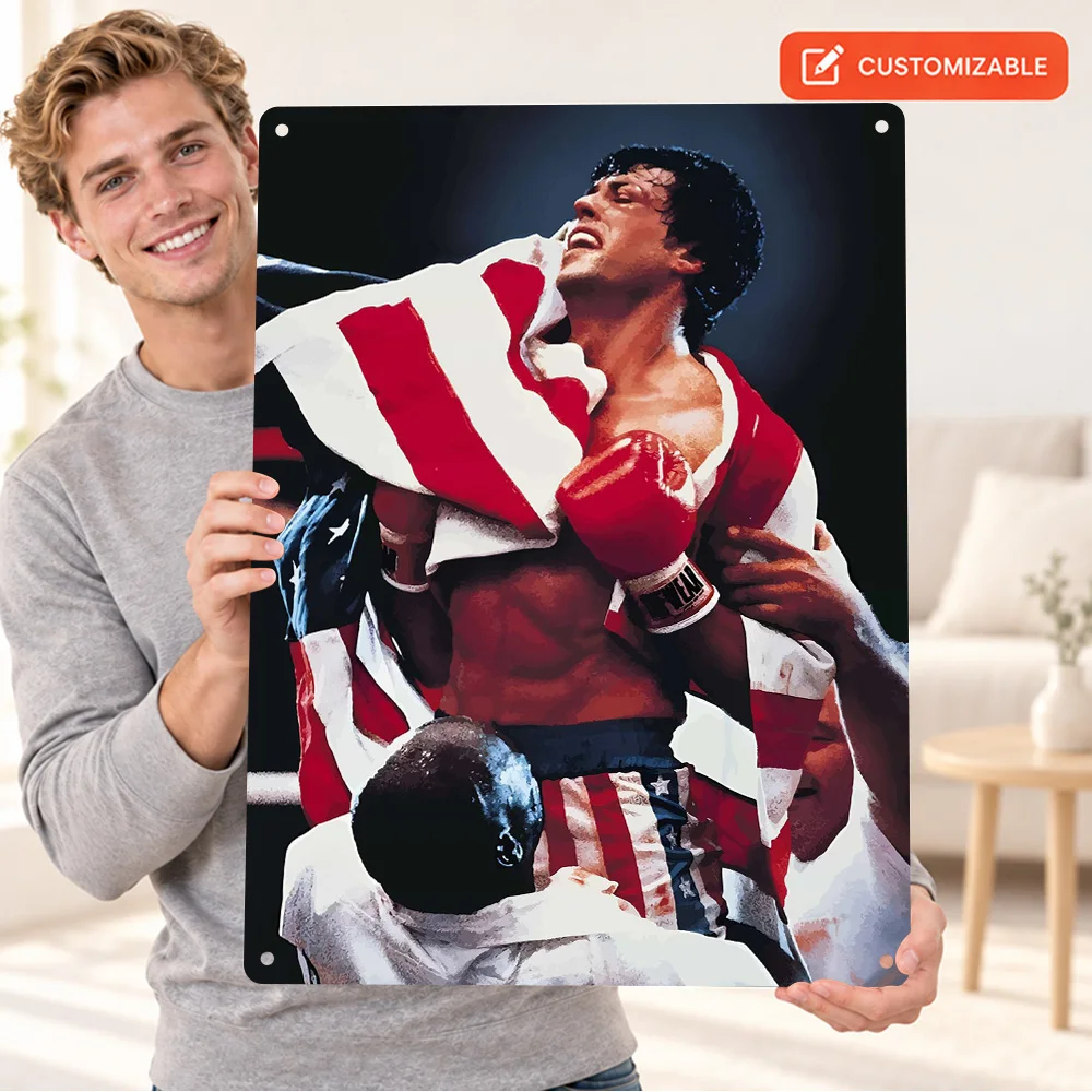 Rocky Balboa Victory Aluminum Poster Personalized Metal Sign Contemporary Sports Style Wall Art For Home Office Film Fan Gift