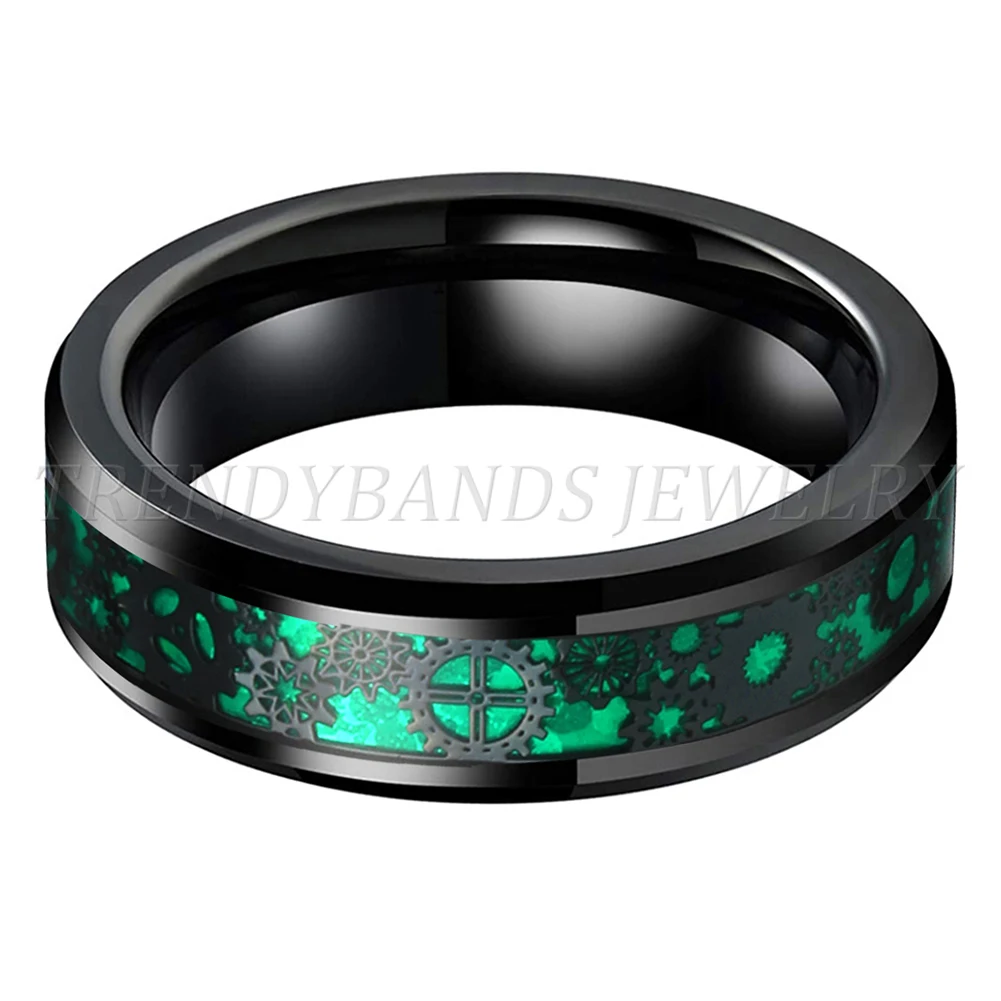 6 mm schwarzer Herren- und Damen-Wolframkarbid-Ring, Ehering-Ausrüstung und grünes Opal-Inlay, bequeme Passform – Detail 4