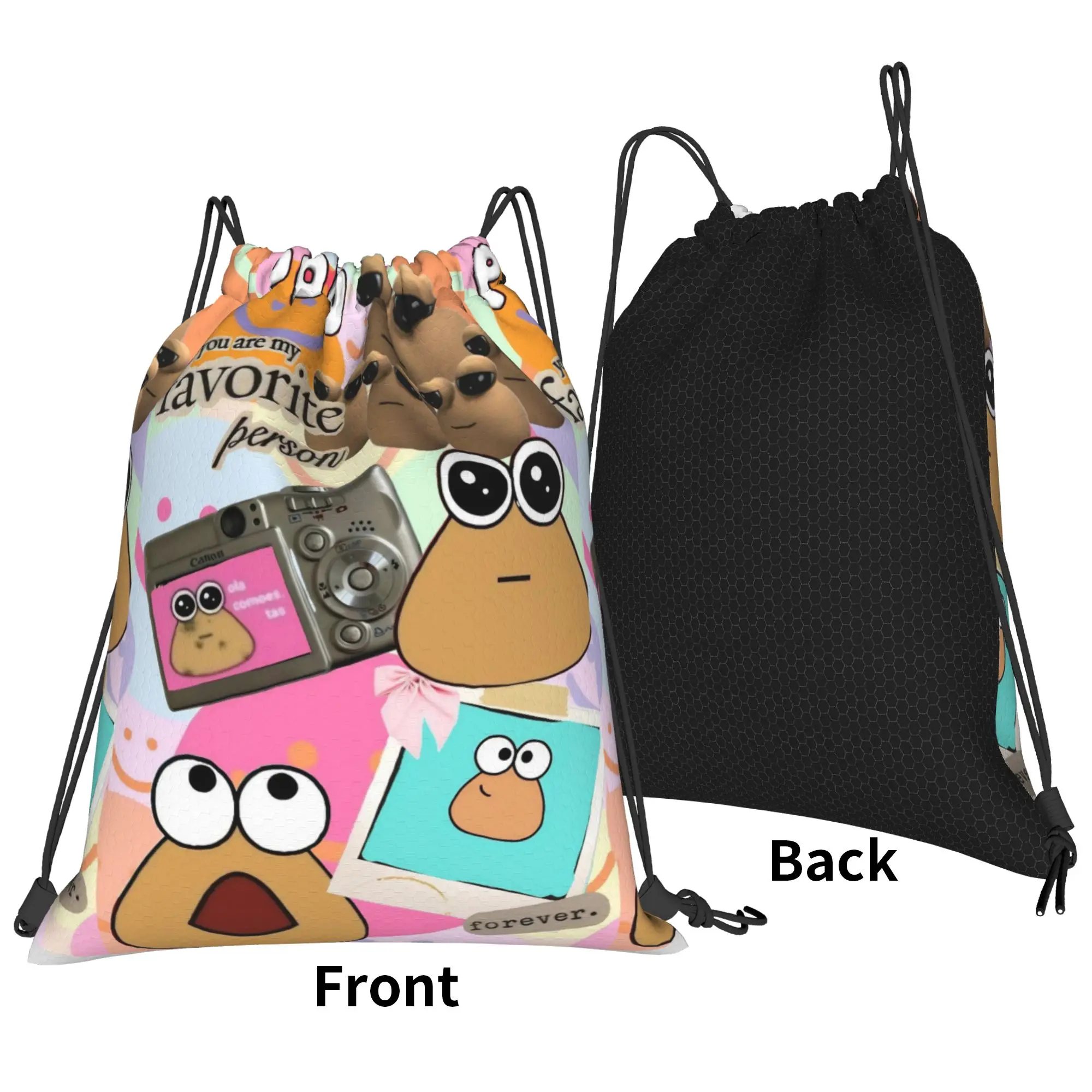 My Pet Alien Pou Drawstring Backpack Gym Sports Sackpack Water Resistant Game Cartoon String Bag for Travel 36cm (W) x 43cm (H)