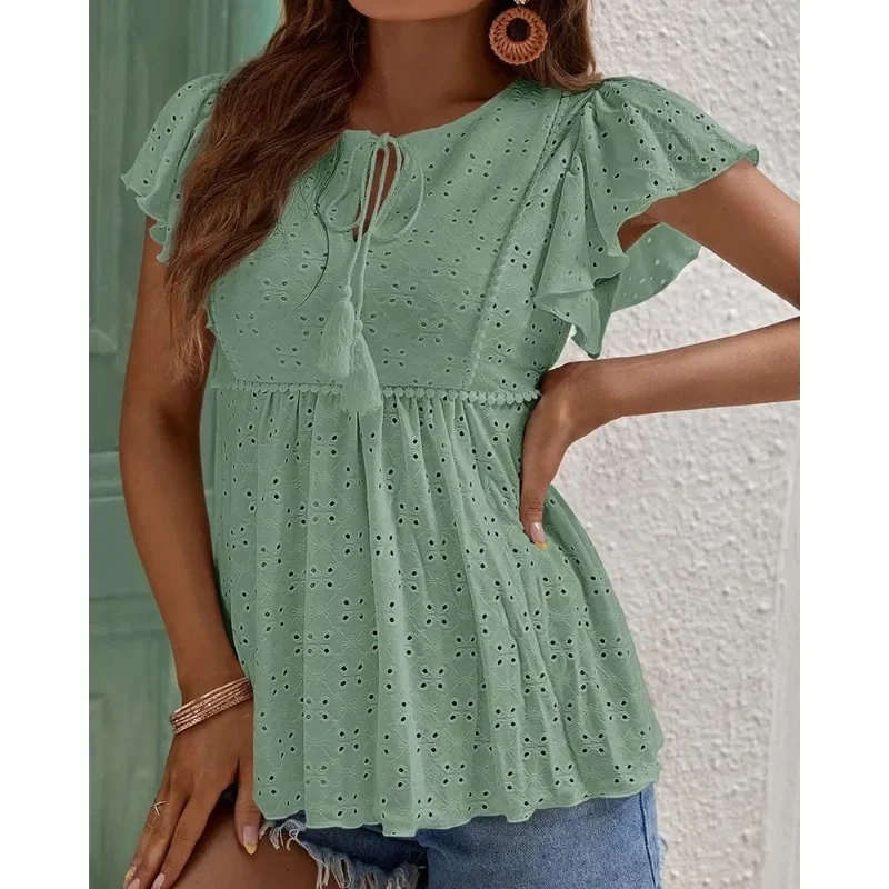 Solid Color Casual Slim Blouses For Women Fashion 2024 Summer Vintage Women's Shirts And Blouses Elegant Youth Female Tops