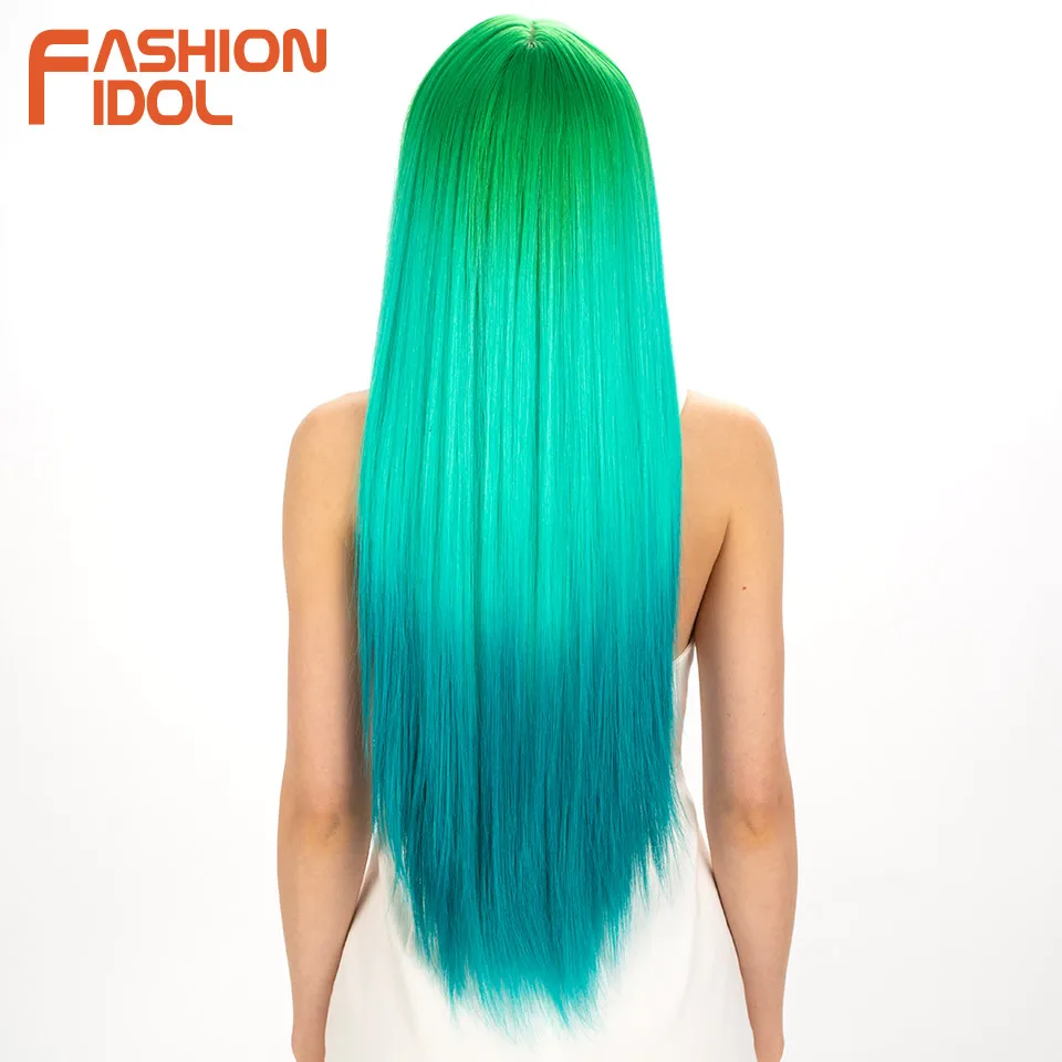 FASHION IDOL Synthetic Lace Wig Straight Wig Lolita Green Blue Mint Blonde Lace Wigs Cosplay 30