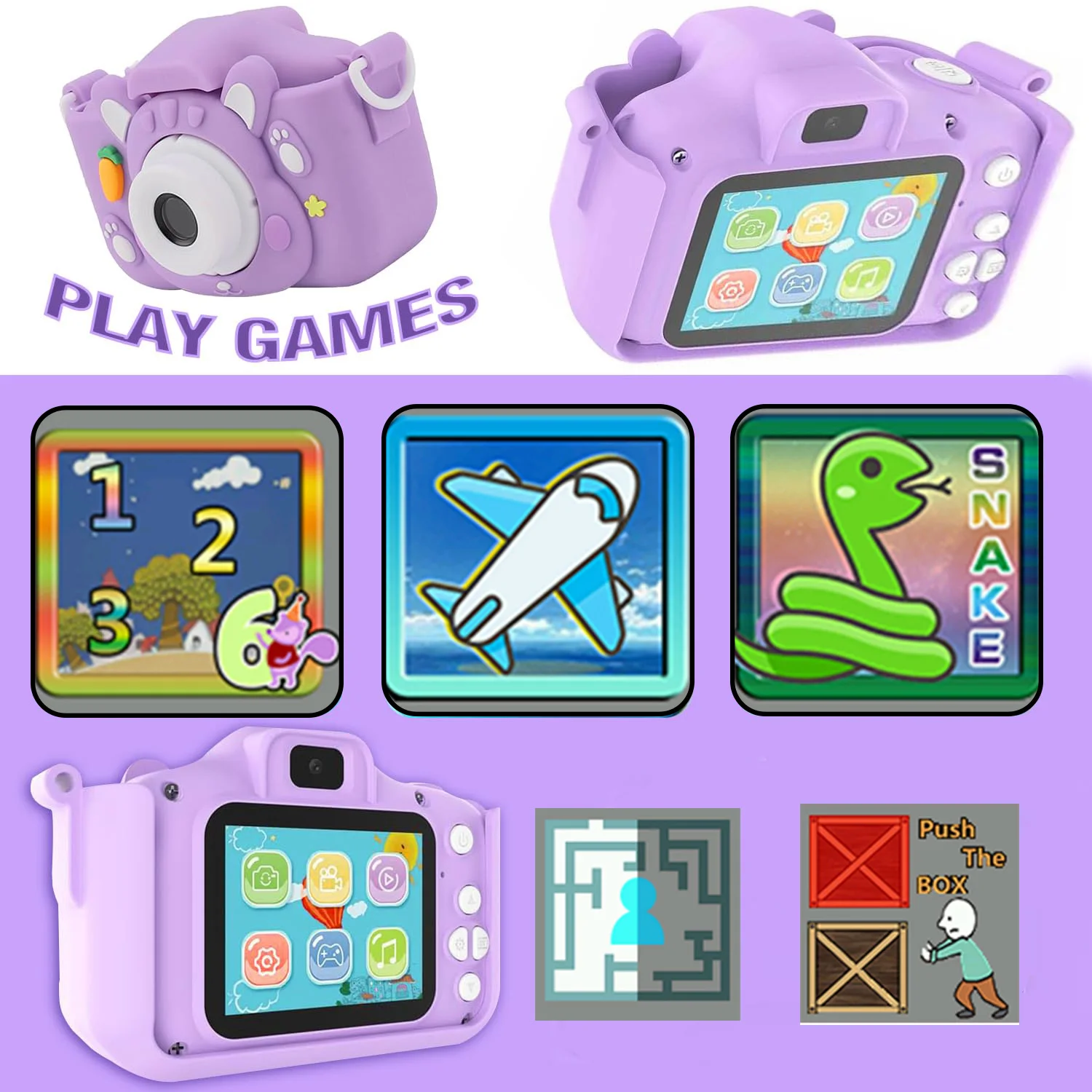 Câmera infantil com cartão de memória de 64 GB, resolução de 48 MP, gravação HD de 1080p perfeita para férias ou presente de aniversário para meninos e meninas.