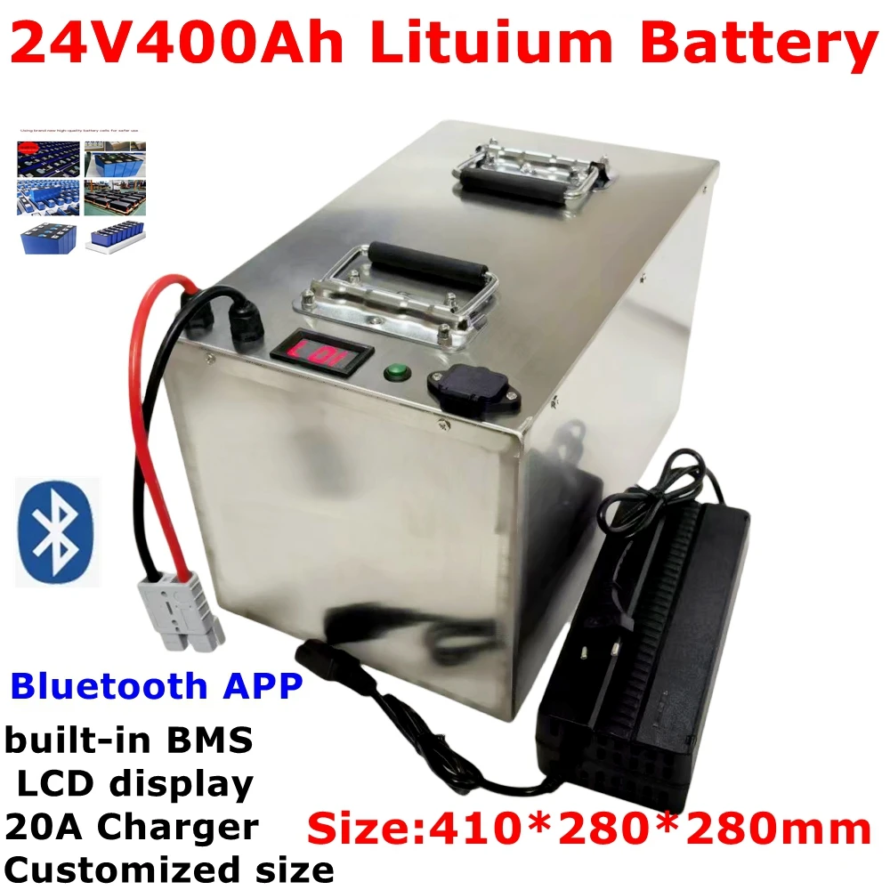 

LT-24V 400AH Lithium ion battery with BMS li-ion battery for 2500W 6000W RV EV scooter solar Vehicle motorhome +20A Charger.