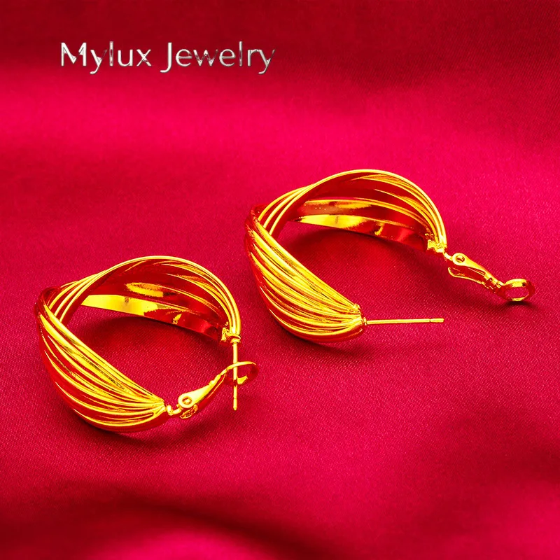 

Mylux Jewelry Twisted Hoop Earrings for Women, 24K Gold, AU999 | Hand-twisted polished hoops, elegant for daily wear.
