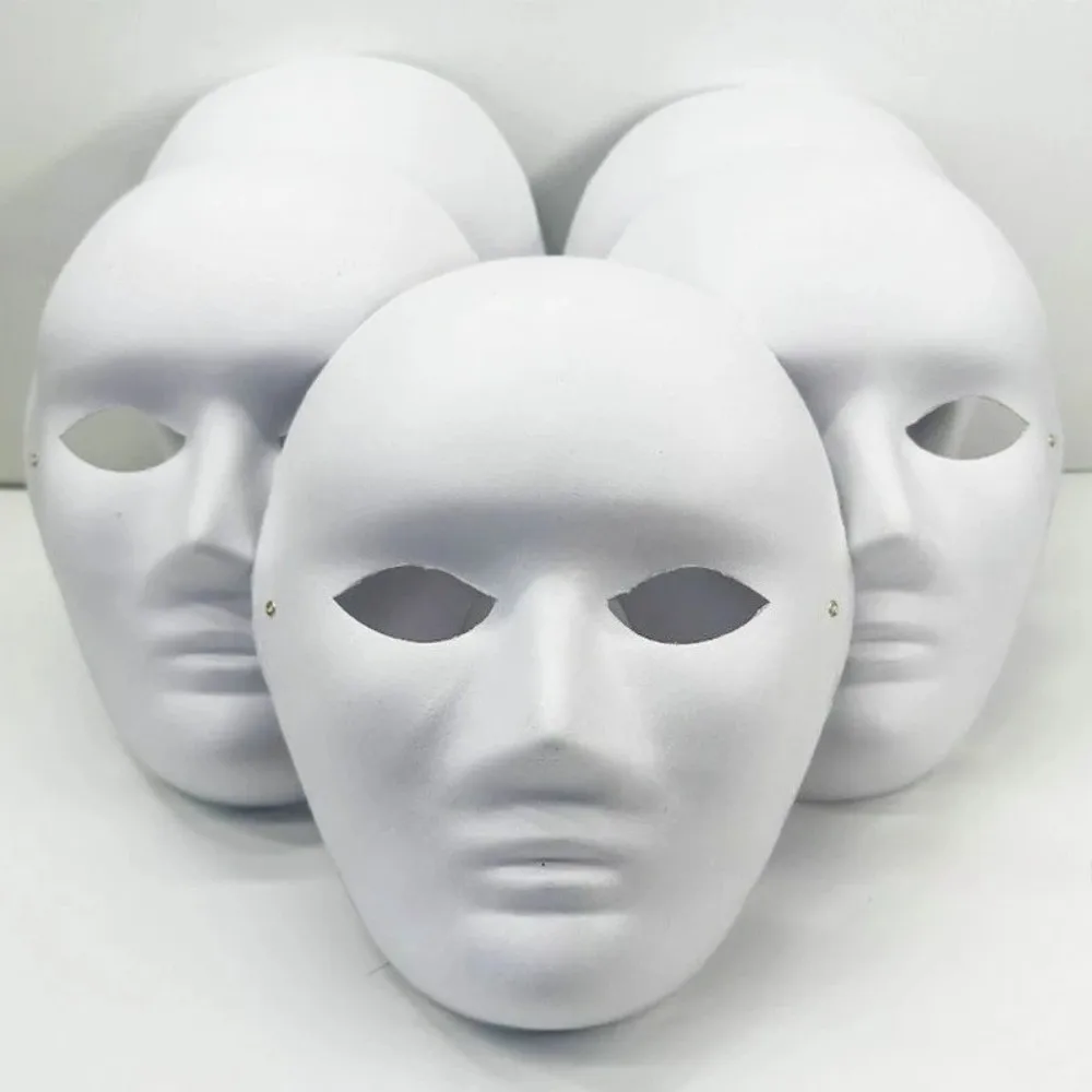 5Pcs New White DIY Full Face Masks Blank Surface Face Cover Paper Mache Masks Painting Paintable Craft Masks Party