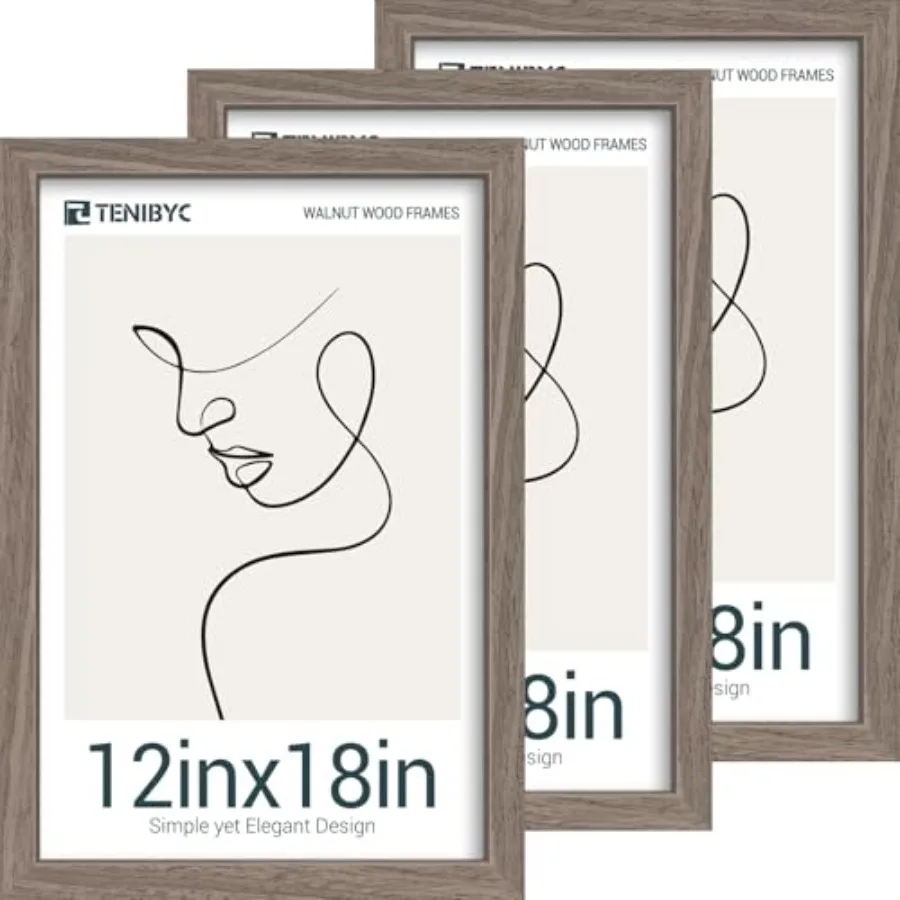 

1 Picture Frame Set of 3 with HD Glass - Natural Brown, Solid Wood Poster Frame, Wall Hanging