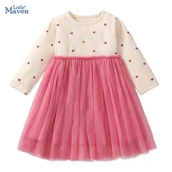 Little maven Kids Clothes Casual Spring Autumn Baby Girls Long Sleeves Flowers Mesh Princess Dresseses Cute Girl Dress Vestidos