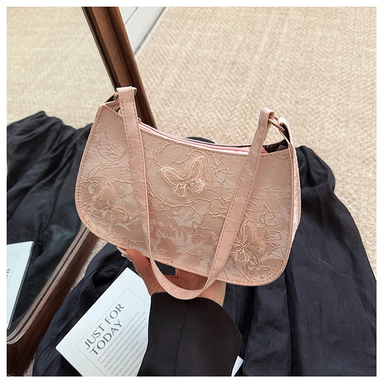Y2k Baguette  Bag Evening Handbag Zipper Casual  Crossbody Bags  Outing Fashion High End Pu Half Moon Bag Butterfly Pattern Bag
