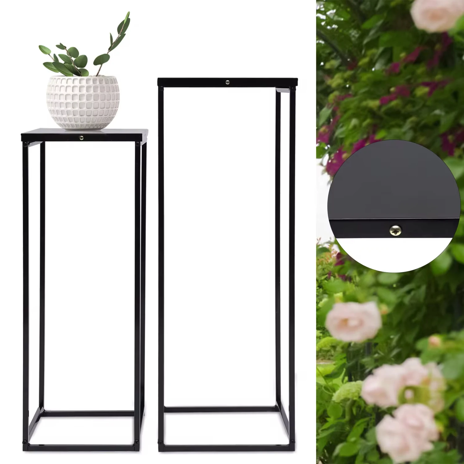 

New Versatile Black Metal Plant Holder Set - Perfect Living Room, Patio, and Events