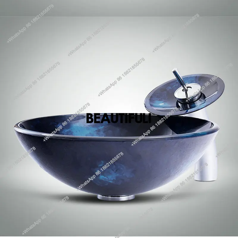 Nebula round tempered glass countertop basin, creative hand-painted craft washbasin, modern simple rectangle washbasin