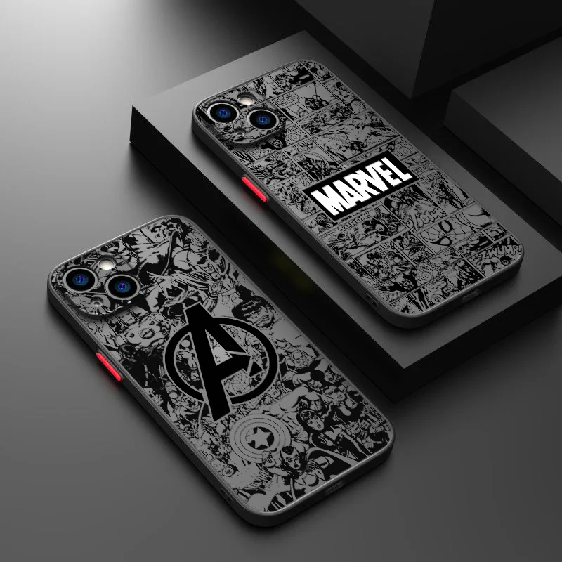 Marvel Spiderman Avengers For Apple iPhone 15 14 13 12 mini 11 XS XR X 8 7 Pro Max Plus TPU Frosted Translucent Phone Case