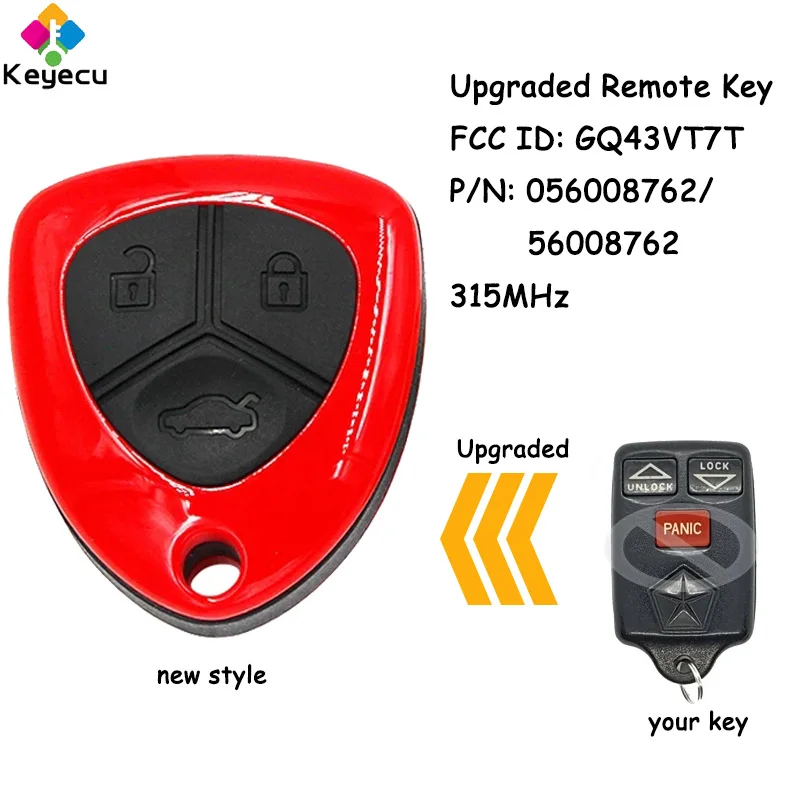 KEYECU Upgraded Remote Car Key With 3 Buttons 315MHz for Dodge Grand Caravan Neon for Chrysler for Jeep Fob FCC ID: GQ43VT7T