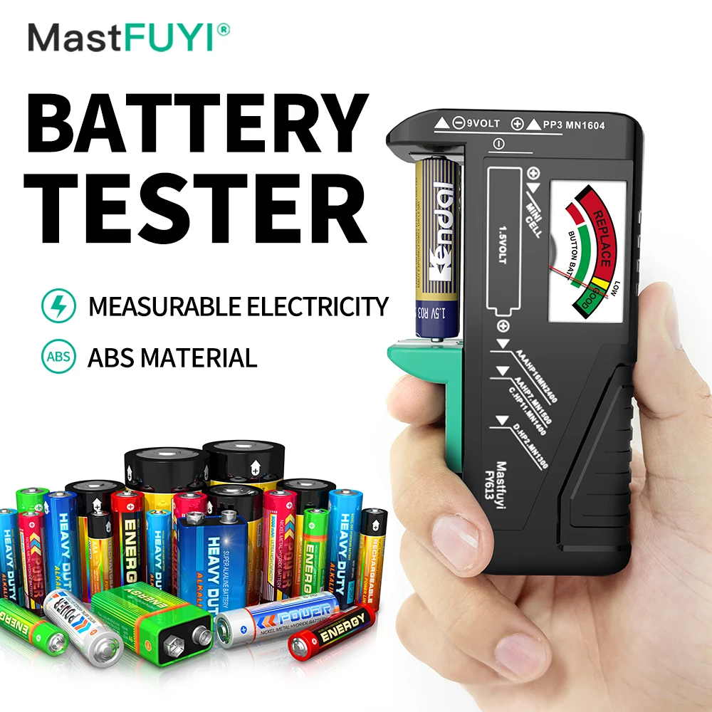 MASTFUYI Battery Tester 1.5V 9V AA AAA Button Cell Universal Household Battery Check Detector Diagnostic Tool FY613