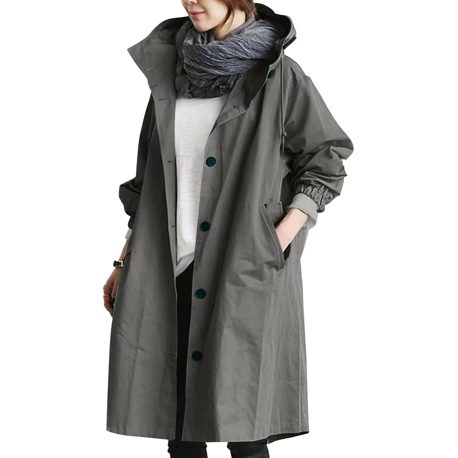 Female long hooded lining Windbreaker  Autumn large size 120kg oversized trench coat