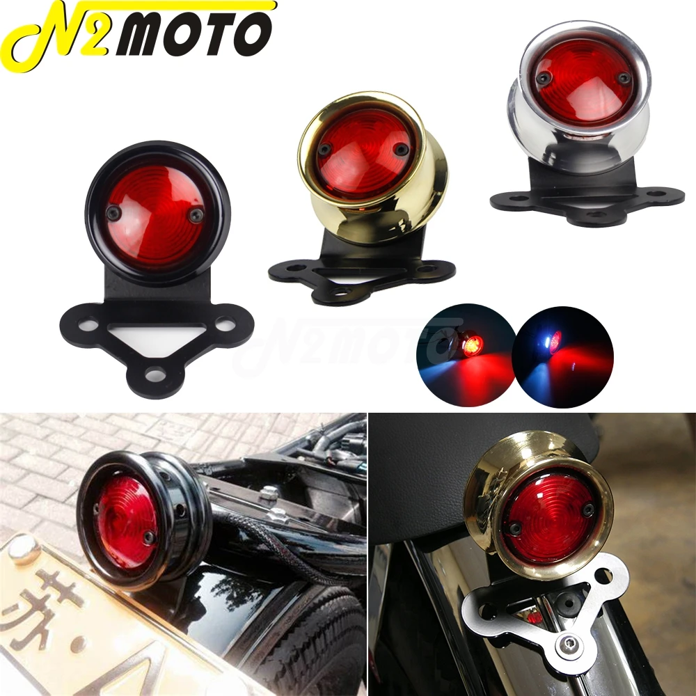 

Brat Style Ribbed Brass LED Tail Light For Harley Cafe Racer Scrambler Bobber Chopper Vintage Taillight Fender Mount Brake Lamp