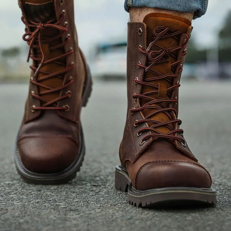 

Brown Mid Calf Lace Up Men Shoes Men's Dress Shoes Shallow Boots High Quality Party Shoes Fashion Big Size 47 Zapatillas Mujer