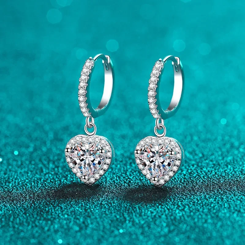 18K gold earrings, moissanite love bag, 1 carat heart-shaped earrings, plated pt950 platinum, fashionable and cool style