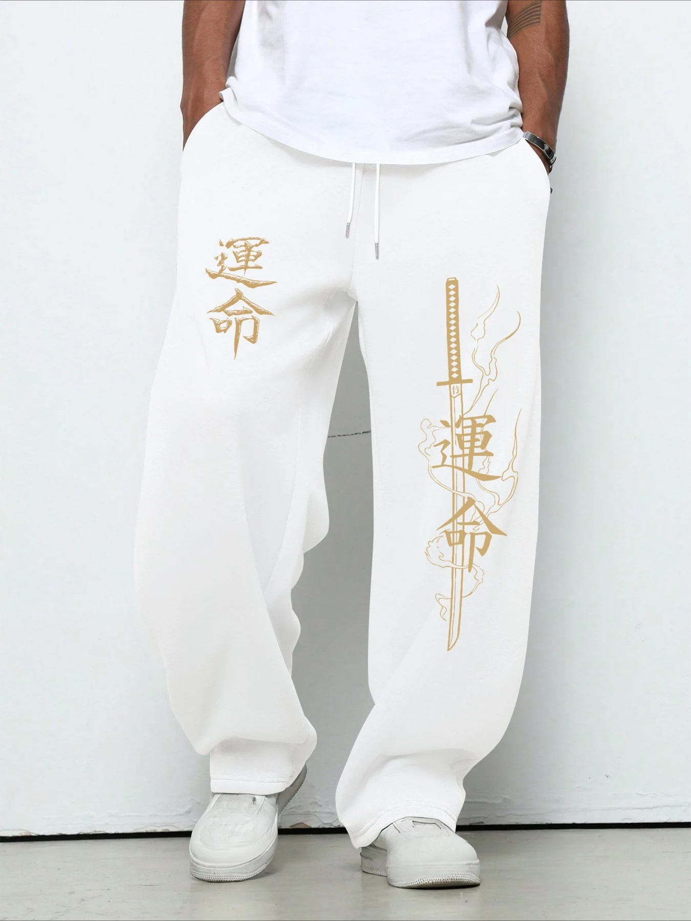 Ästhetische 3D-Hose mit Textmuster, Unisex Oversized Freizeit-Sporthose, Streetwear-Hose mit elastischem Bund, Gothic Loose Fit – Detail 7