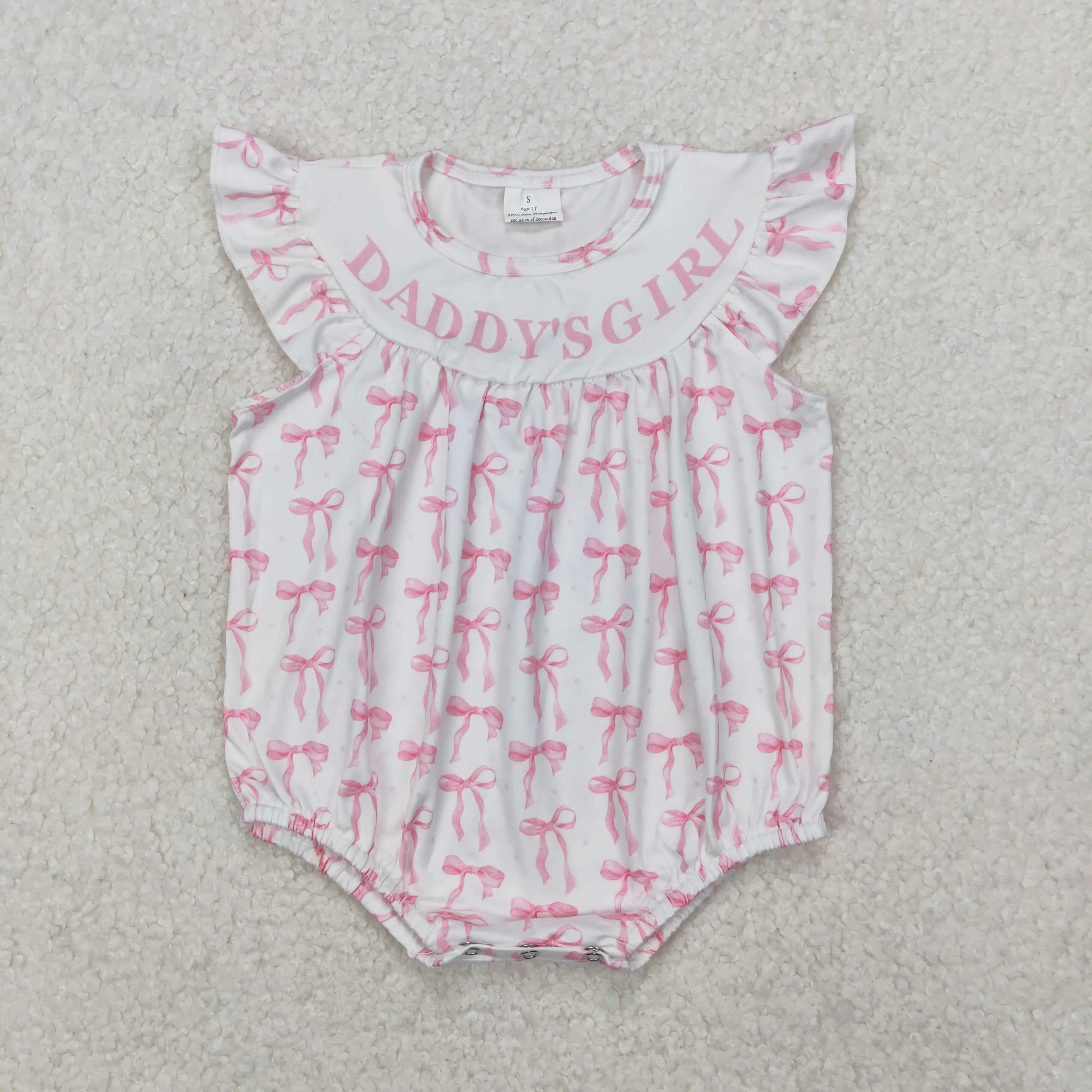 

3.20y NEW stock baby girls summer romper wholesale boutique daddy's girl Print pink bow pattern white onesie