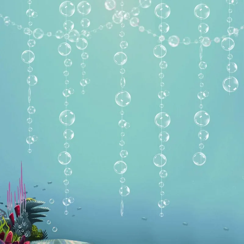 Guirnaldas de burbujas blancas debajo del mar, decoración de fiesta de cumpleaños de sirena, Streamer colgante, pancarta, telón de fondo, suministros de fiesta de océano para niños