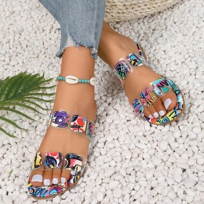 النساء النعال 2025 كعب مربع الصنادل اللمحة تو متعدد إسفين النعال الصيف خفيفة الوزن أحذية أنيقة للنساء الشرائح النساء