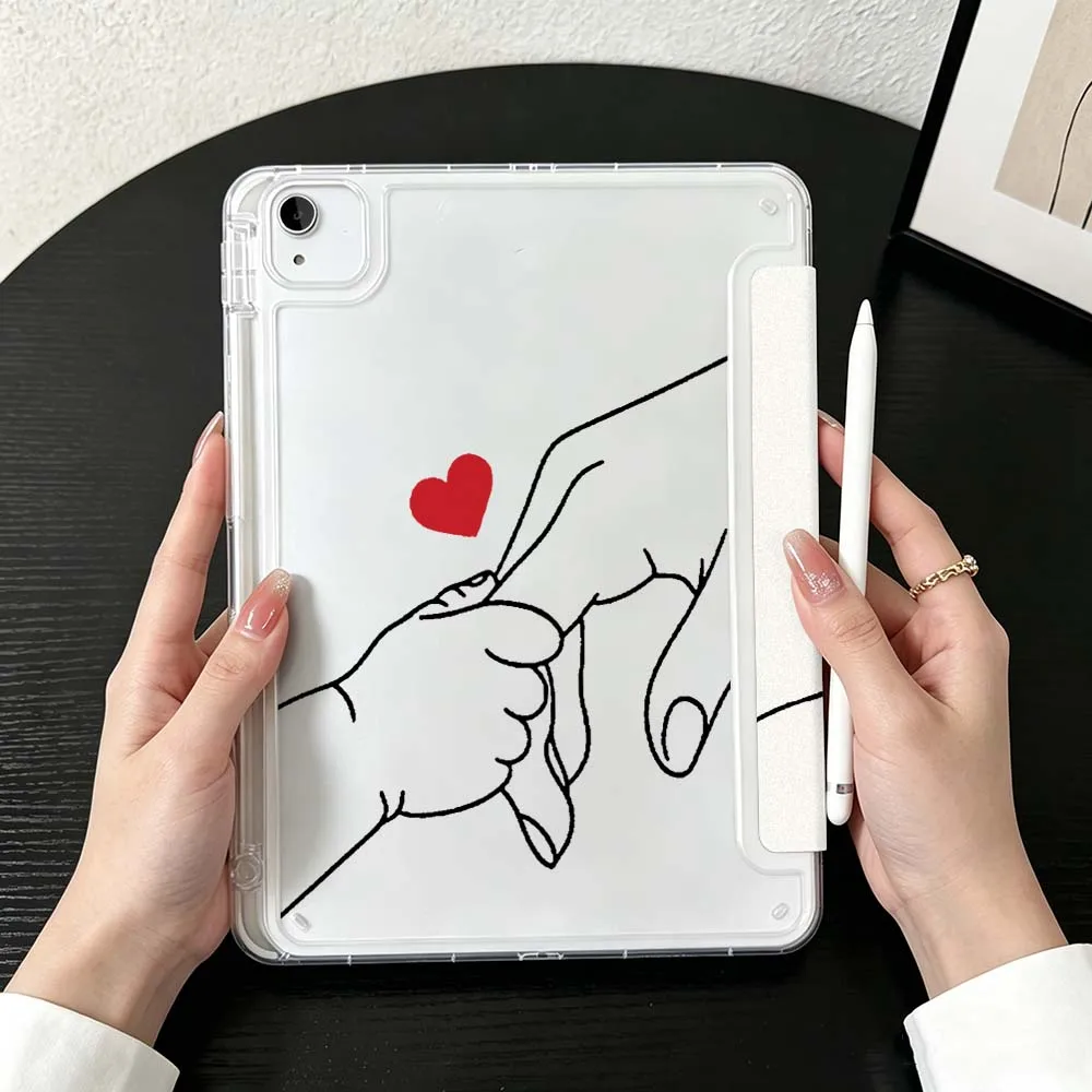 Cartoon Hand Fist Bump Case For iPad Mini Pro Air 5 6 7 8 9 10th 11th 11 9.7 10.9 13 inch Transparent Y-Shaped Folding Tablet