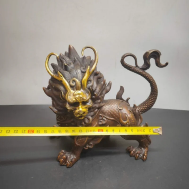 Vintage Gilt Bronze Qilin Statue - Chinese Feng Shui Guardian Beast for Home Protection & Wealth Attracting Decor Ornament