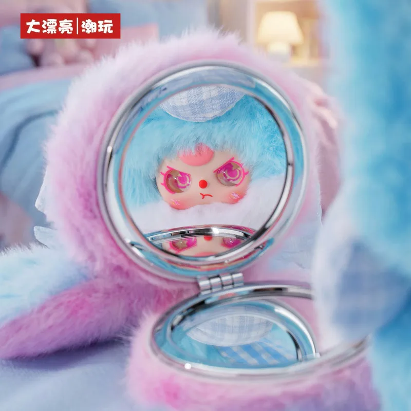 

Baby Three V2 Makeup Mirror Series Cute Plush Blind Box Doll Rabbit Ear Fluffy Bow Bag Pendant Desk Ornament Gift For Girls