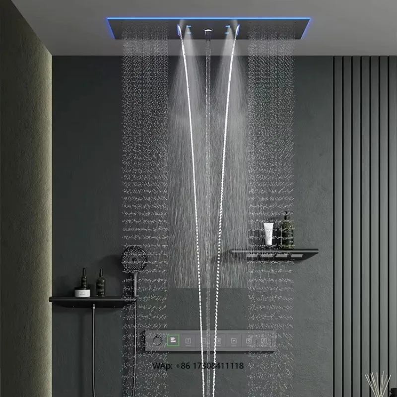 Luxury Bronze Light Emitting Diode Shower Kit Rain Jet Waterfall Thermostatic Faucet Body Jet Massage Hotel Villa Polishing