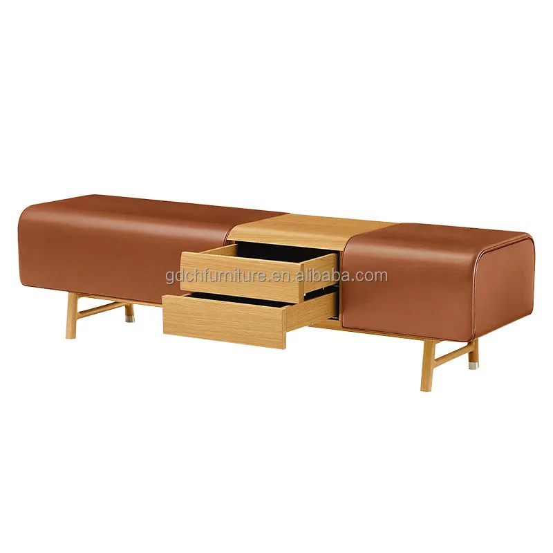 Italian Luxury Bedroom Furniture Bed End Stool Rectangular Bench Solid Wood Shoe Changing Stool Modern Leather Handmade Entry