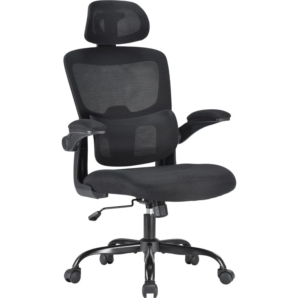 Black Computer Chair High Back Ergonomic Computer Adjustable Headrest and Lumbar Support Home Office Chair Gaming Gamer Armchair