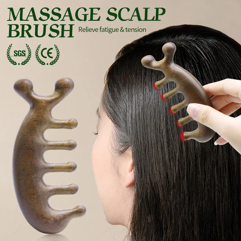 Head Massager Comb Sandalwood Wide Tooth Comb Round Nose and Eye Massage Blood Circulation Anti-static Hair расческа для волос