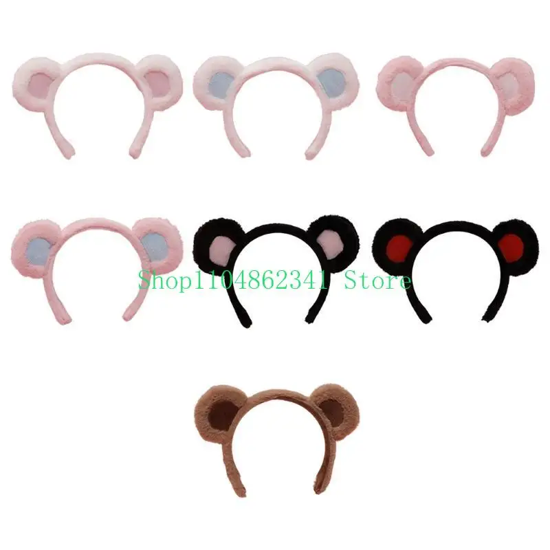 

652F Animal BearEars Headbands Plush Hair Hoop Animal Halloween Party Headbands