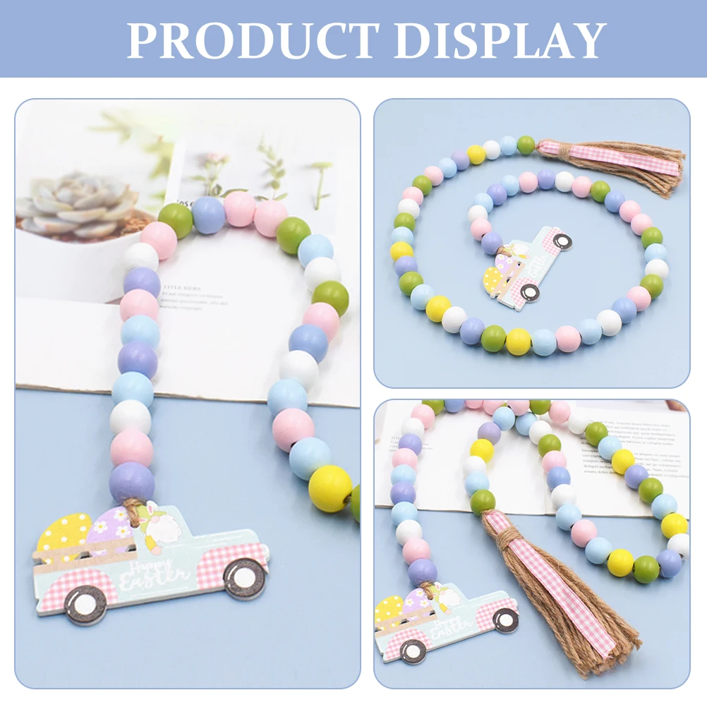 

2pcs Wooden Bead Garland Easter Hanging Decor Farmhouse Style Car Shape Tag Tassel Beaded String Festive Home Decoration Natural