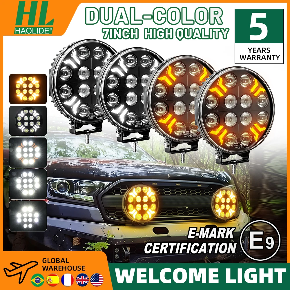 HAOLIDE 7 inch ronde spot floodlight bar met hoog/laag licht DRL LED werk- en rijlamp voor vrachtwagen, jeep, off-road, SUV, UTV, ATV, mistlampen - afbeelding 2