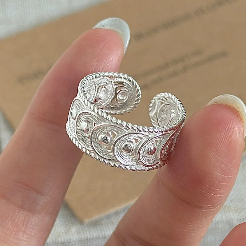 925 Silver Lace Ring Vintage Korean Style Minimalist Stacking Wholesale Jewelry Gift for Women