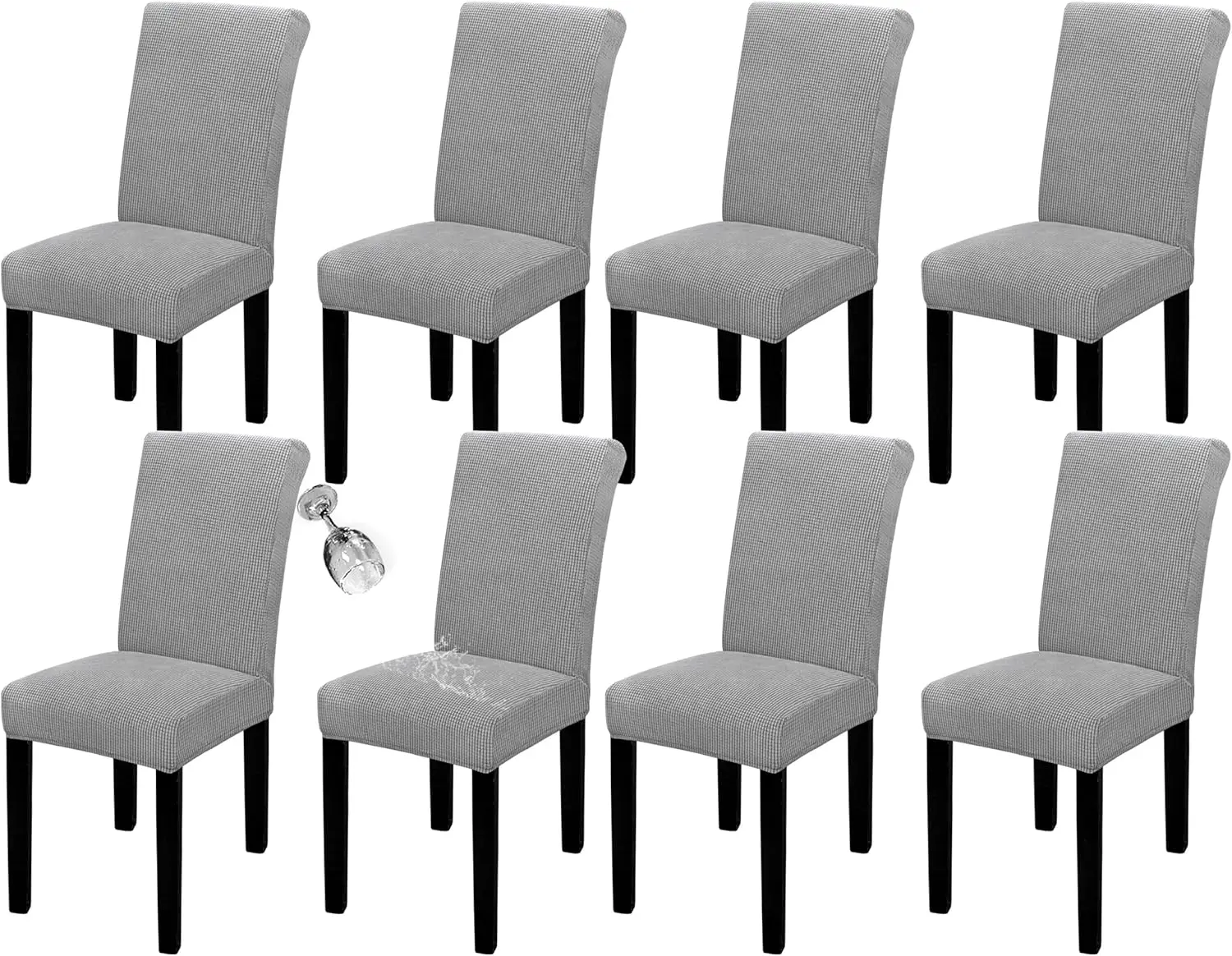 

100% Waterproof Dining Room Chair Cover Set Of 8, Stretch Jacquard Parson Chair Slipcover Removable Washable Chair Protector