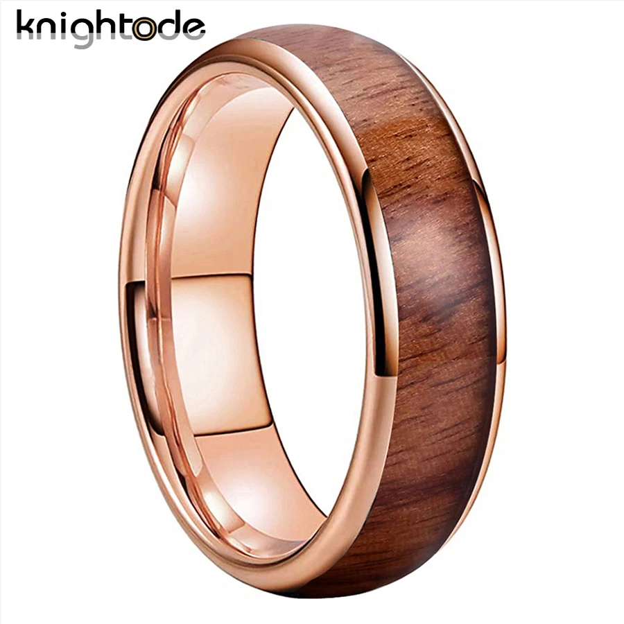 Trendy Nature Wood 6mm 3 Colors Tungsten Wedding Band For Women Men Engagement Ring Dome Polished Finish Wholesale